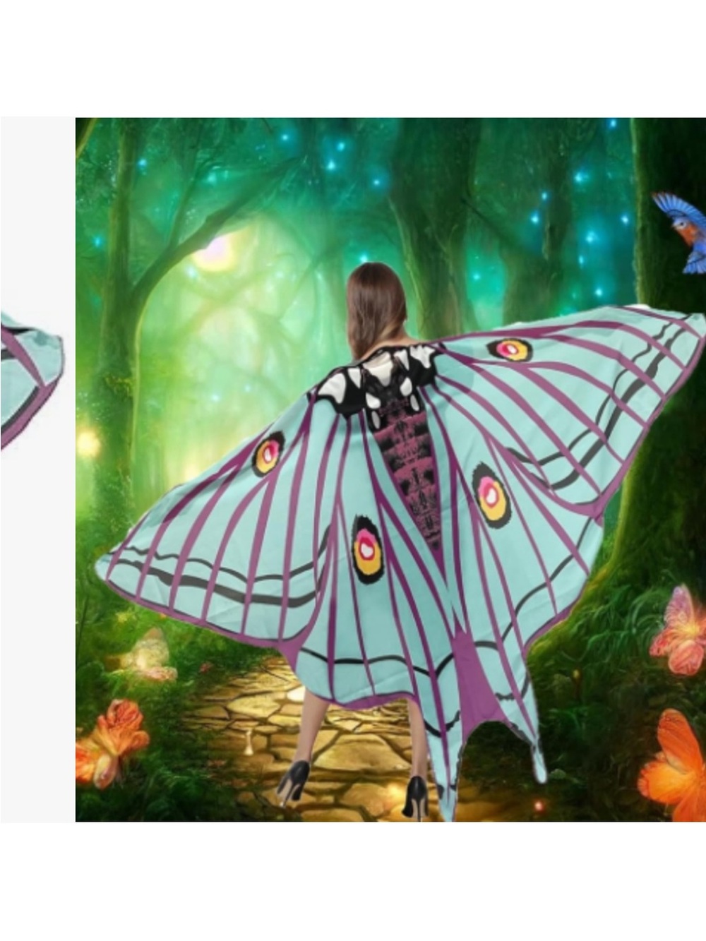 Lavender Aqua Blue Luna Moth Summer Festival Costume Fairy Butterfly Wings Scarf - Picture 3 of 4